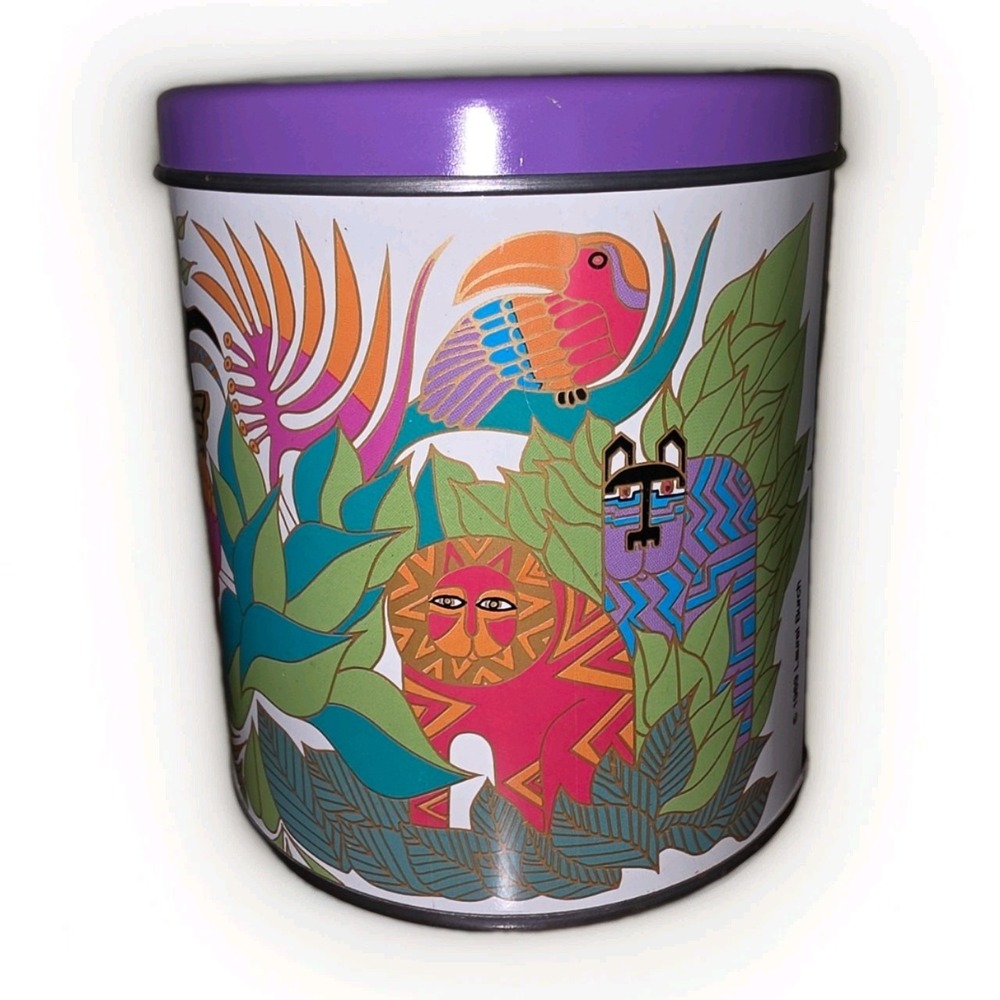 VINTAGE 1989 LAUREL BURCH CATS TROPICAL JUNGLE LIDDED TIN CONTAINER FIND!!